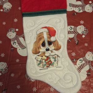 VINTAGE CHRISTMAS STOCKING GIORDANO 1983 BIG SAD EYED PUPPY FUZZY FELT